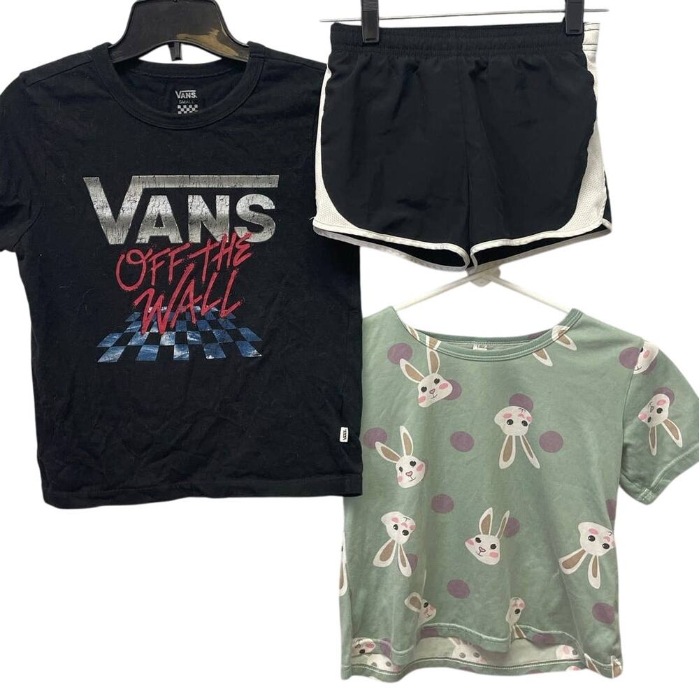 3 Girls Small 7/8 Vans Xersion Black Shorts Bunny Rabbit Top Tee Mixed Lot
